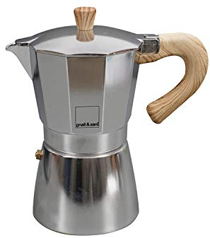 Gnali & Zani Venezia - Caffettiera per caffè espresso in alluminio, per 6 tazze, tutti i piani cottura, compresi quelli a induzione, in alluminio, manici in plastica soft touch effetto legno, da