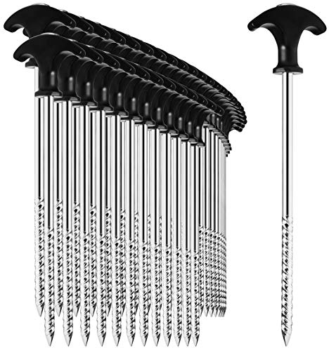 COM-FOUR® Piquetas 36x de Acero - piquetas de Suelo robustas con Rosca para Acampar y al Aire Libre - Ideales para terrenos Normales y Duros con Mango en T