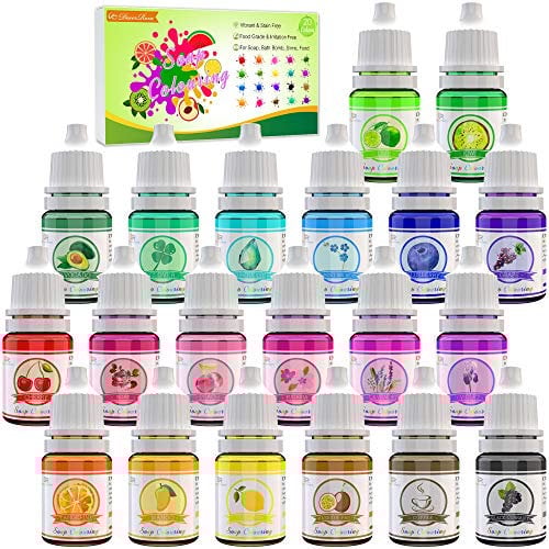 20 Colour Bath Bomb Soap Dye - Food Grade Bath Bomb Colourant Skin Safe Colouring for Soap Making Supplies - Rainbow Liquid Soap Colourant for DIY Bath Bomb Supplies Kit, Handmade Soaps, Crafts