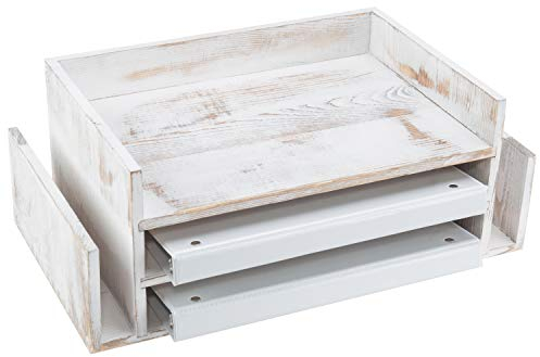 MyGift - Bandeja de madera para documentos de oficina (3 niveles, estilo shabby blanqueado)