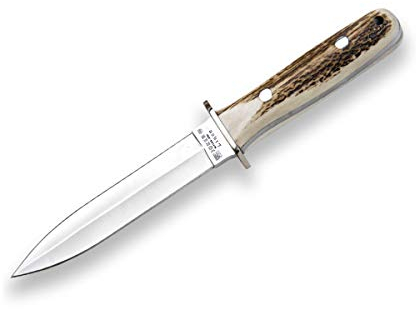 Joker Full Tang CC43 Lince Bergmesser, MOVAKlinge 6,2,5 cm, Hirsch Antler Griff, Braunes Leder Scheide, Fischen, Camping- und Wanderwerkzeug