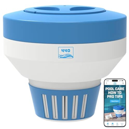 440 Pool Chlorine Floater Dispenser, Fits Up to 5 Pieces of 3-Inch Chlorine Tabs, Adjustable Flow, Control, Heavy-Duty Plastic - Suitable for Small & Large Pools - 9.6 Ounces