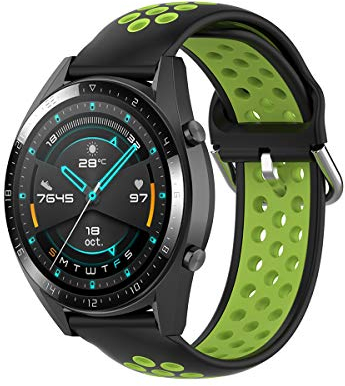 KOMI 20 mm 22 mm Silikon Uhrenarmband, Damen Herren Fitness Sport Ersatzband Smart Watch Zubehör (22mm, schwarz/grün)