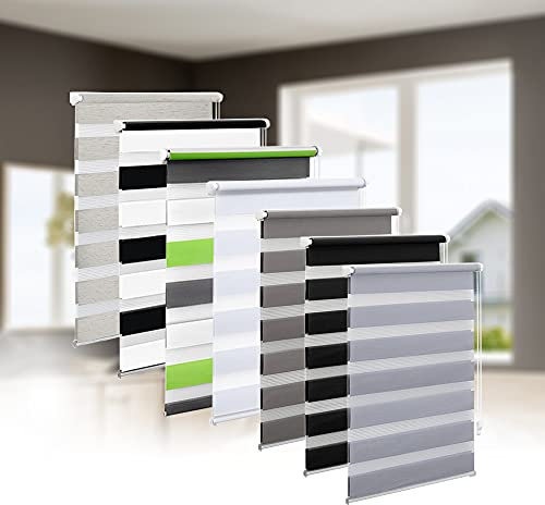 Eurohome Doppelrollo Klemmfix ohne Bohren, Duo Rollo,55cm x 150cm (Stoffbreite 51 cm) Hellgrau Transparentes und undurchsichtiges Sichtschutz Rollo mit Klemmträgern für Fenster und Türen