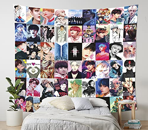 BTS Bangtan Boys Kpop Bunte Kunst-Collage ästhetischer Schlafzimmer-Wandteppich für Wanddekoration (152,4 x 101,6 cm)