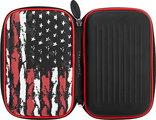 Casemaster Sentinel EVA Foam Shell Dart Case with Blue Zipper, Holds 6 Darts and Extra Accessories, Tips, Shafts and Flights, Compatible with Steel Tip and Soft Tip Darts, American Flag