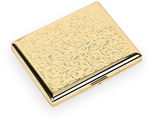 Klassisches Metall-Zigarettenetui/Kreditkartenetui - Damen- und Herrenetui, tragbares Zigarettenetui für 18-20 100mm Zigaretten (Gold, 100's 20pcs)