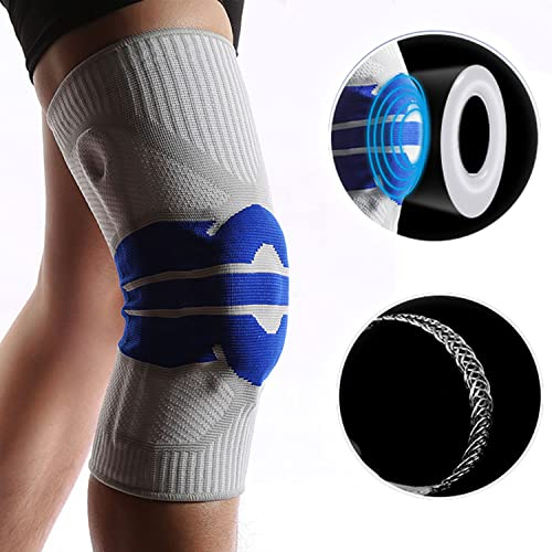 Kniebandage Sport Fitness Joggen, Medizinische Kniestütze für Männer + Frauen (Gel Pad + Seitenstabilisatoren), Knieschützer für Laufen, Kniebandage Meniskus Arthritis Arthrose (Gray,L)