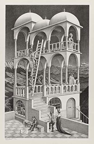 French Unicorn Poster Belvedere Litographie Escher Monochrome optische Illusionen