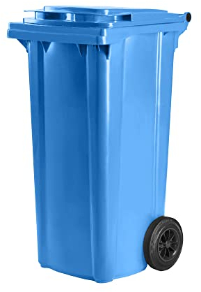 Bauer Mülltonne mit 2 Rädern und Deckel, Müllgroßbehälter, Abfalltonne, Mülleimer, Volumen: 120 Liter, Farbe: Blau, Größe: 964 x 480 x 550 mm