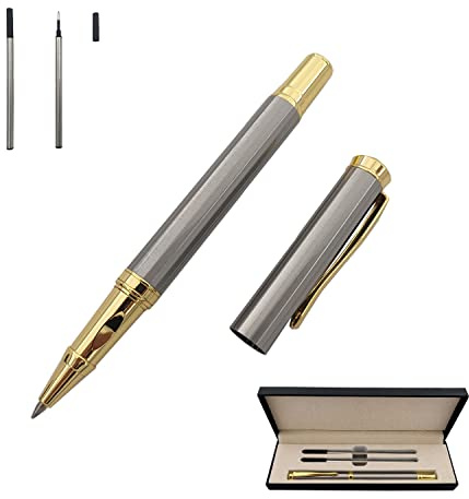 Accod Metal Signature Pen Office Rollerball Pen Business Gift Pen with 2 Refills High-end Gift Box Comfortable Grip Business Ballpoint Pen for Office Family Business Partners (Silver)