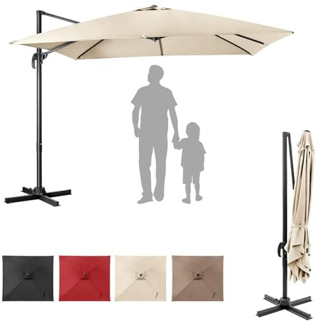 RELAX4LIFE Ombrellone da Giardino Quadrato 3x3M, Ombrellone da Esterno Pieghevole con Tela Impermeabile e Anti-Sole, Base a Croce, Ideale per Balcone, Giardino e Patio (Beige)