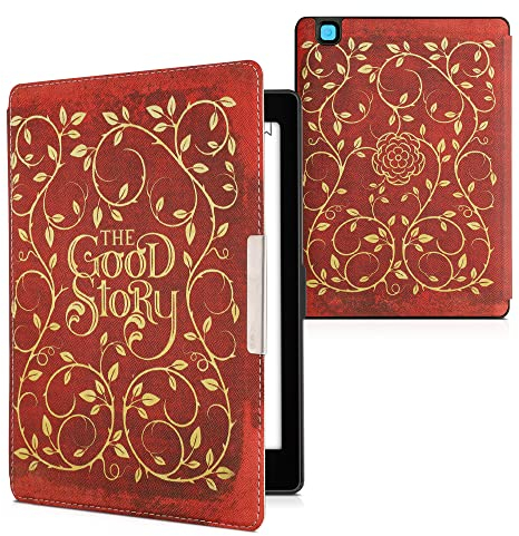 kwmobile Étui Compatible avec Kobo Aura One Coque - Étui à Rabat magnétique Tablette eReader Similicuir - Jaune-Orange-Rouge