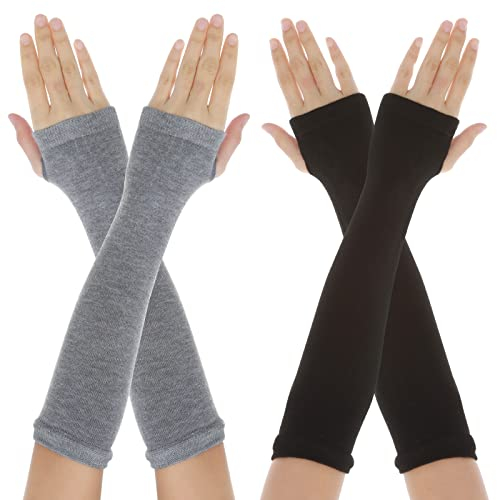 Yolev 2 Paar Damen Armstulpen Lange Fingerlose Handschuhe Strick Armstulpen Ärmel für Herbst Winter Stretch Handschuhe mit Daumenloch Armwärmer