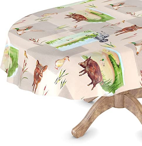 Wachstuchtischdecke Wachstischdecke Tischdecke abwaschbar Gartentischdecke Wachstuch Eckig rund oval Oval 140 x 180cm Schnittkante Jäger Motiv