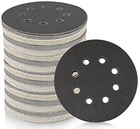 Wanmutrun Disques Abrasifs125mm noir Papier Abrasif 90Pièces,10x220/240/400/600/800/1000/1500/2000/3000Grain Mélangé,8Trous en Carbure de Silicium Circulaire.
