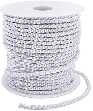LEREATI Weiß Polyester Kordel 3mm x 25m, 3-lagige Weiches Bastelseil Satin-Kordel-Besatz Dekorative gedrehte Makramee Schnur für DIY Handwerk Vorhang Krawatte Ehre Cord Geschenk Taschen