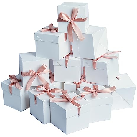 12 Stück quadratische Schachteln mit Deckeln, kleine Geschenkboxen für Geburtstage Halloween, Thanksgiving Day, Weihnachten, Neujahr,Vatertag (Weiß 15 cm)