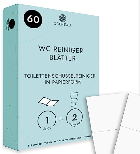 Cosmeau WC Reiniger Blätter Ultrakonzentriert - Bis zu 60 Reinigungen - Nachhaltige Toilet Cleaner in Papierform - Desinfiziert und Entkalkt - Frei von Plastik, Parabenen und Phosphaten