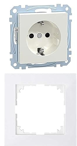 Komplettset SCHUKO-Steckdose komplett,Schuko Steckdose, Rahmen 1-fach Merten System M, Polarweiß