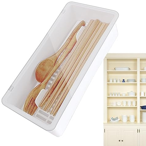 Pomurom Bandeja para Cubiertos con Tapa | Bandeja Cubiertos con escurridor | Contenedor Almacenamiento Cubiertos Cocina Transparente Cubierto con Tapa para el hogar y el Hotel