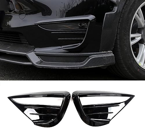 QuTbag Schwarz Auto Frontstoßstange Seite Flossen Spoiler Luft Messer Nebelscheinwerfer Abdeckungen, Auto Dekoration Zubehör, für Tesla Model Y 2021-2023,Glossy