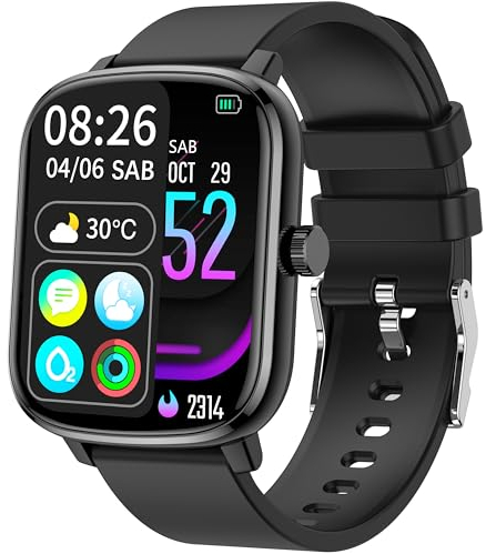 Popglory Smartwatch für Damen Herren, Fitness Tracker 1.69 Zoll Touch-Farbdisplay mit Bildschirm teilen, Fitness Armbanduhr mit Blutdruckmessung Pulsuhr Schlafmonitor Sportuhr Schrittzähler