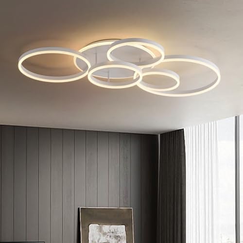 minifair Dimmable Led Ceiling Light,116Cm Flush Mount 108W 6400Lm Ceiling Lights Fixture with Remote Control,6 Rings Ceiling Lighting for Living Room Bedroom Dinning Room,3000-6000K,White