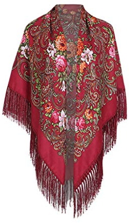 pvucpot Halstuch mit traditionellem ukrainischem/polnischem/russischem Blumenmuster und Fransen Elegante Halstuch