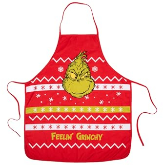 United Labels Grinch Kochschürze Feelin Grinchy, Rot, Schürze mit verstellbarem Nackenband, Küchenschürze für Damen und Herren, Backschürze