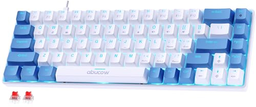 abucow 68-Key Mechanical Keyboard with Blue Backlight 60% Gaming Keyboard Light Blue-White Keycaps - Red Switches for a Premium Typing and Gaming Experience PC Mac(Light Blue-White)