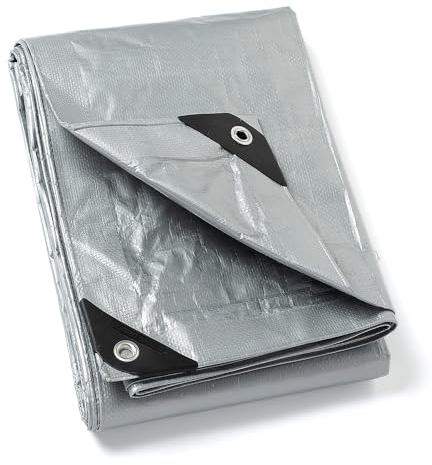 GUARD SHIELD Lona con ojales, impermeable, 2 x 3 m, color plateado, lona de poliéster multifuncional, 120 g/㎡, lona de protección, lona de protección, lona multiusos, resistente a desgarros,