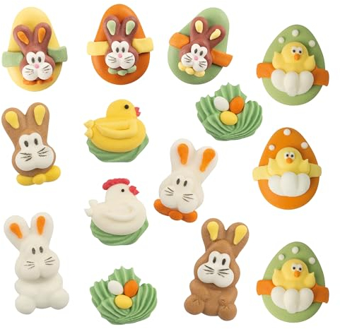 Kaffeehaus Diamant essbare Ostermix Zuckerfiguren, 14 Stück Kuchendekor, Ideal zum Backen von Ostergebäck wie Muffins & Torten, Küken, Ostereier & Osterhasen Motive für festliche Oster-Kreationen