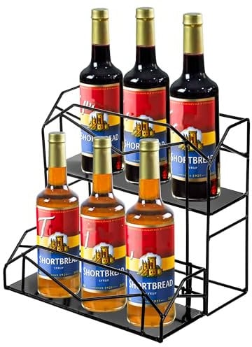 Mezchi 6 Bottle Capacity Coffee Syrup Organizer, 2 Tier Coffee Syrup Rack, Coffee Bar Organizer for Countertop, Syrup Holder for Coffee Bar Accessories, Kitchen Storage for Syrup Wine