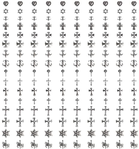 ZYKORT 160 Stück 3D Kreuz Nagel Charms, Silberner Punk Nail Art Dekoration, Silber Nägel Charms in Metall, Chrom Herz Nagel Charms, DIY Gothic Nagel Charms für Maniküre