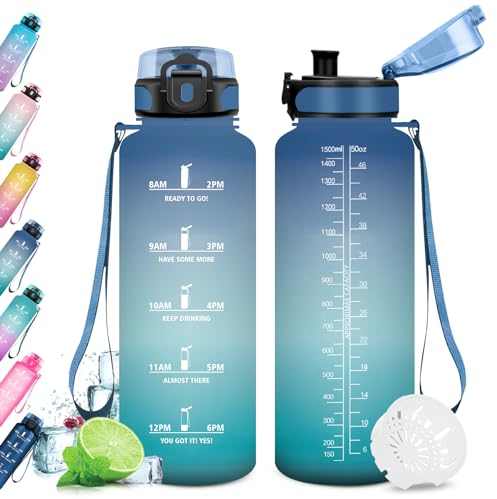KollyKolla Trinkflasche 1.5 Liter, Große Trinkflasche Sport, Wasserflasche Auslaufsicher, Trinkflasche Kohlensäure Geeignet, Trinkflasche Fitness, Sportflasche für Erwachsener, Uni, Gym, Outdoor