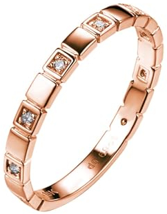 Ring Partnersuche, Band Ring Damen 9 Karat Roségold 9K Größe 66 (21.0) Moissanit Rundschliff Weiß Personalisiert Für Muttertag