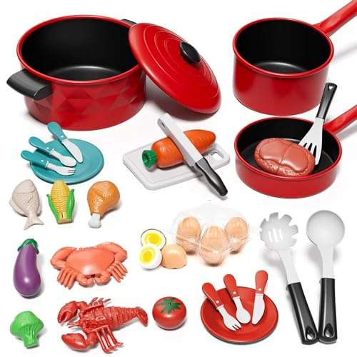 Lehoo Castle Play Kitchen Accessories, Play Food Sets for Children Age 3+, Toy Kitchen Accessories