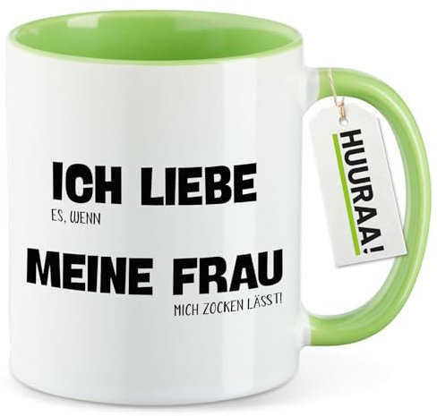 Huuraa Kaffeebecher Liebe es wenn meine Frau mich zocken lässt Geschenk 330ml Grün Liebe es wenn Mitbringsel