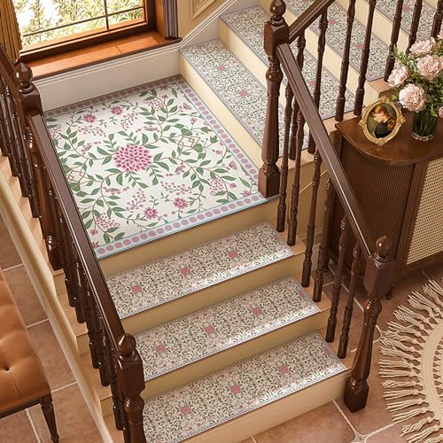 XRRJFYH Stufenmatten Innen 15 Stück Stufenmatten Ohne Kleben Treppenteppich Matten Teppich Treppenstufen Rechteckig Reppen Teppichstufen(Pink,22x70cm)