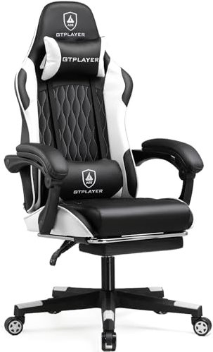 GTPLAYER Sedia Gaming Ergonomica Sedia da Gaming Reclinabile con Schienale Regolabile, Poggiapiedi & Poggiatesta e Cuscino Lombare per Youtube Livestreaming Playstation bianco