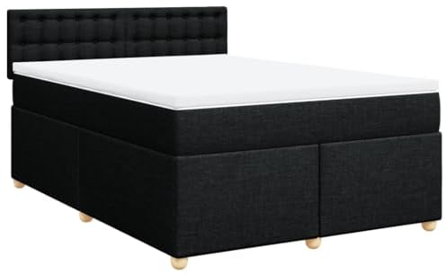 vidaXL Boxspringbett, Doppelbett mit LED Matratze Matratzenauflage, Bettgestell mit Lattenrost Kopfteil, Polsterbett Bett für Schlafzimmer, Schwarz 140x200cm Stoff