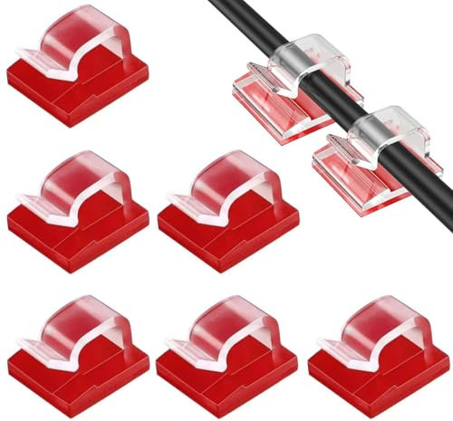 BDEPSTR 60 Piezas Clips de Cable de Exterior, Clips Sujeta Cables Adhesivos Transparentes, Organizador cables, para Cable de USB, Cargador, Fotos, Navidad y Luces de Hadas
