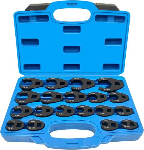 19 PCS Crowfoot Ensemble de Clés, 1/2 3/8 Entraînement extérieur carré Clé, Drive Métrique Coffret de Douilles à Tuyauter 8-32mm, clé à écrou évasé, Ensemble de clé à Fourche à emmancher (19)