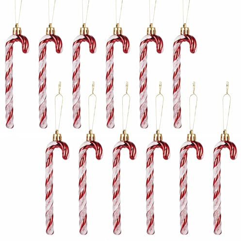 Andibro 12 Stück Zuckerstangen Deko,Glitzer Zuckerstangen Anhänger 14cm Weihnachtsbaum Deko DIY Christbaumschmuck Weihnachtsdeko Weihnachtsparty Zubehör