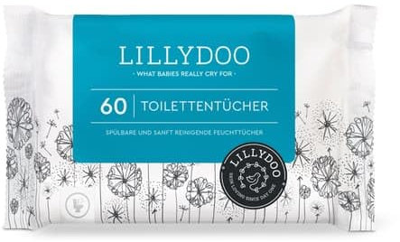 LILLYDOO Feuchte Toilettentücher, 60 Stück, 100% plastikfreies, spülbares Tuch, ohne Parfüme