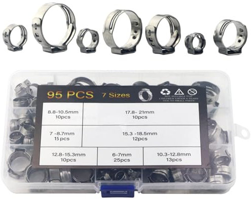 GIVIHGETI 95 Stück 6-21 mm Einstellbare Edelstahl Schlauchschellen Set, Schneckenantrieb Rohrschellen Schlauchbefestigungen für Pool, Wasser Rohr, Automobil, Kühler, Luftkanal