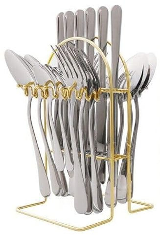FATASH Cutlery Set for 1-6 People, 24pcs Stainless Steel Silverware with Hanging Stand, Mirror Polished Flatware Tea Spoon, Fork, Butter Knife, Smooth Edges & Dishwasher Safe Dinner Tableware Silver
