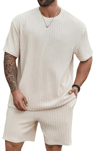 QUNERY Ensemble Homme Ete Survêtement Jogging 2 Pièces Tracksuit T-shirt + Short avec Poches Vacances Plage Costumes Abricot L