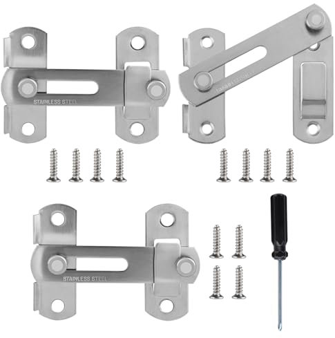 3 Stück Scheunentürschloss, Edelstahl Türriegel, Riegelschloss mit 12 Stück Schrauben, Flip Schieberiegel für Tür Fenster, Weinschrank, Garten (Silber)